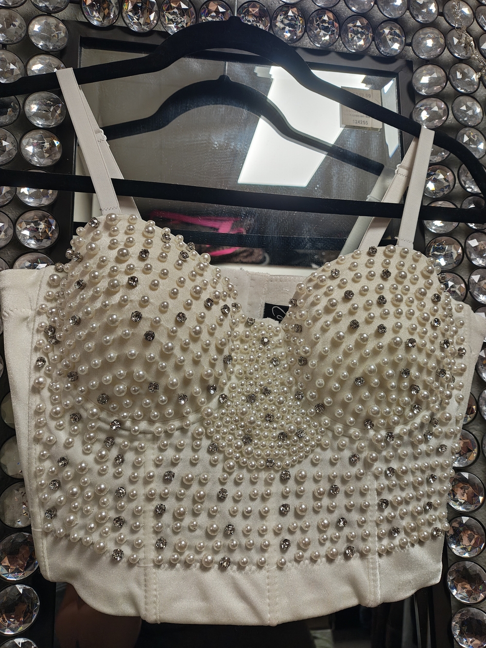Windsor Ivory Pearl & Crystal Embellished Crop Bustier Top